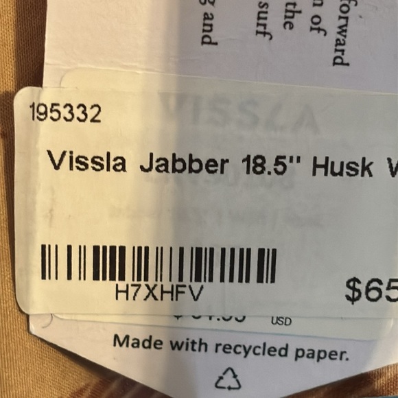 HUK Jabber 18.5" Boardshort VIssla Size 38 NEW - Picture 4 of 6